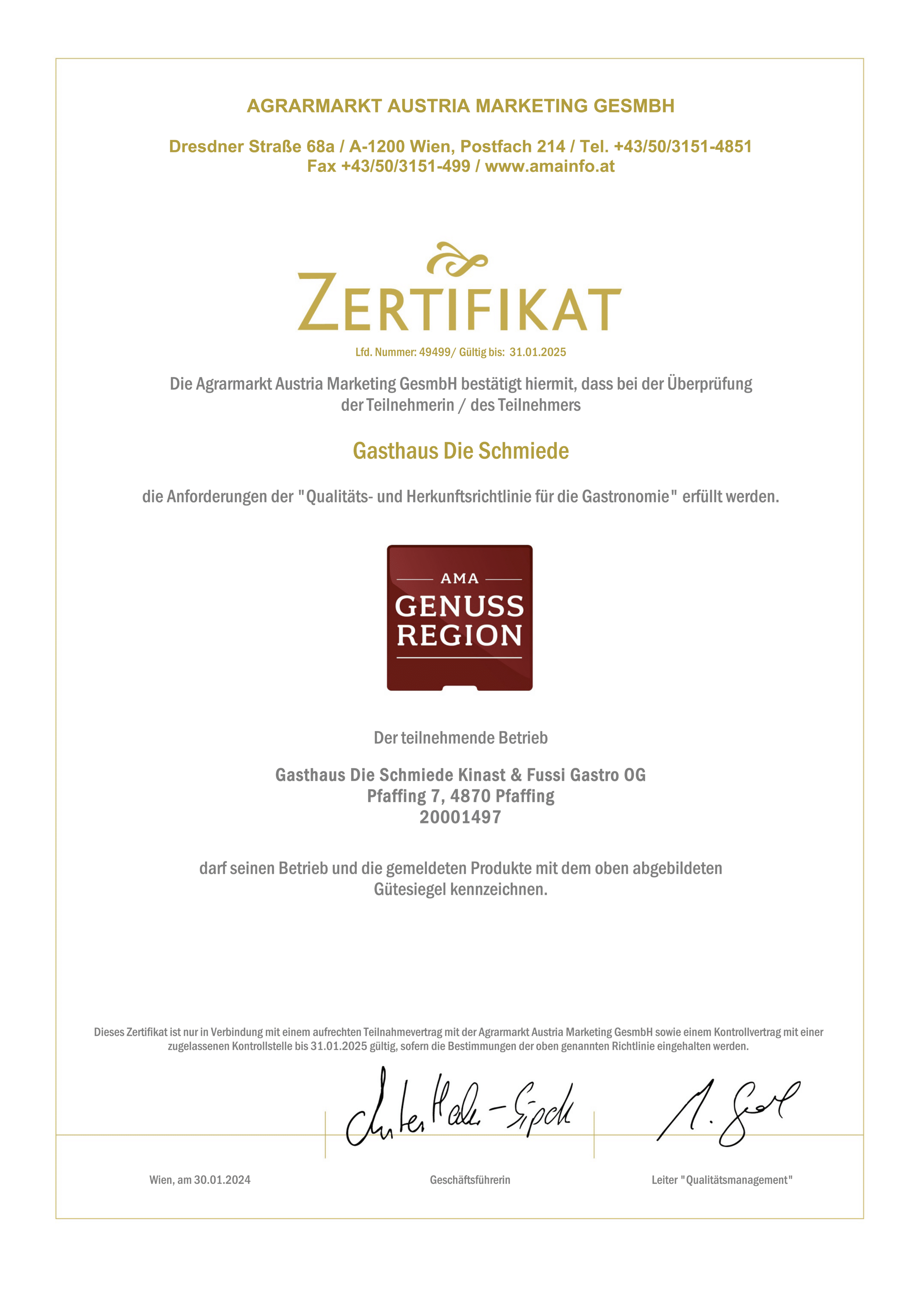AMA Genussregion Zertifikat